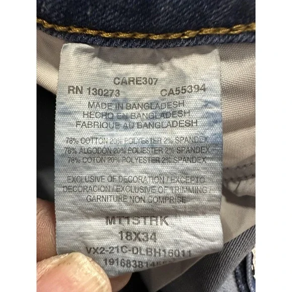 Wrangler Jeans Womens 18 Long Blue High Rise True Straight Stretch Denim Zip Fly